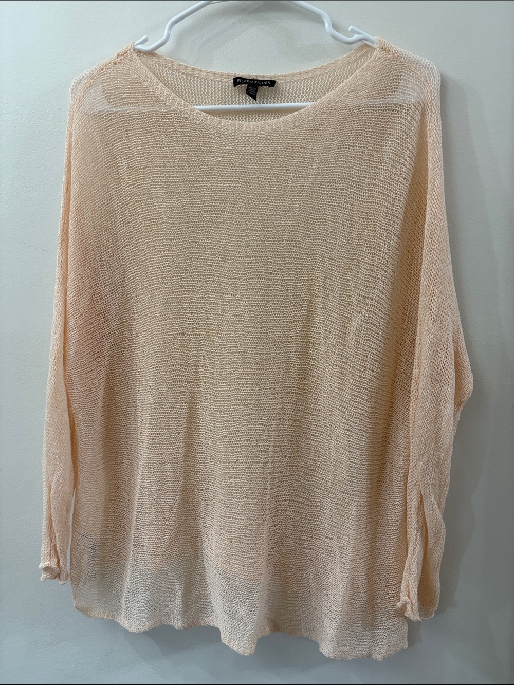 Eileen Fisher - Light Peach Open-Knit Women’s Sweater - small - linen blend